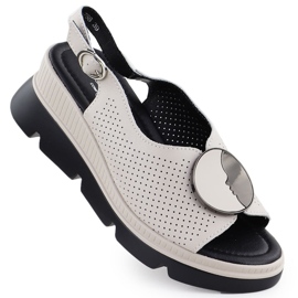 S.Barski Kvinders lædersandaler til en openwork Wedge Beige S. Barski LR51-788