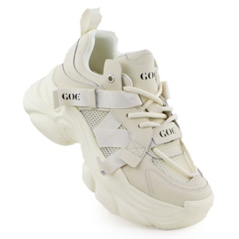 Læder sneakers på en tyk sål kvinders beige goe rr2n4051