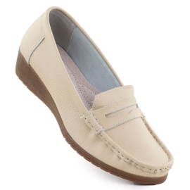Kvinders læder loafers på højden beige sabatina jhy01