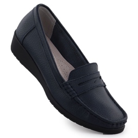 Kvinders læder -moccasiner på en platform Navy Blue Sabatina JHY01 blå