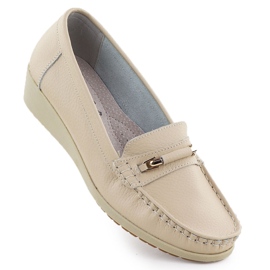 Kvinders læder loafers på højden beige sabatina jhy02