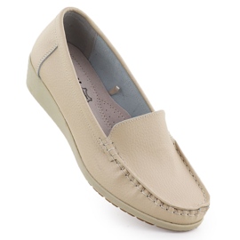 Kvinders læder loafers på højden beige sabatina jhy03