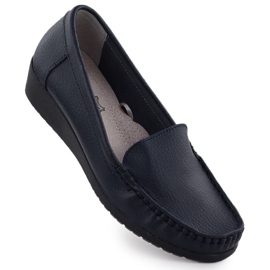 Women's Leather Loafers på en platform Navy Blue Sabatina JHY03 blå
