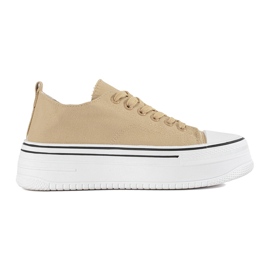 Beige damesneakers med tyk sål