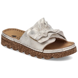 Kvinders flip flops på platform med Golden Rieker V8763-60 gylden