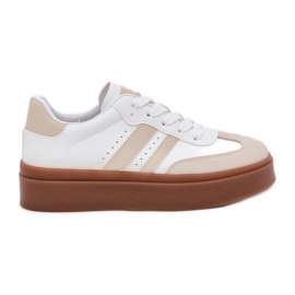 Kvinders sneakers på platformen med øko læder beige og hvid