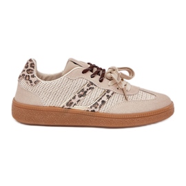 Kvinders sneakers med dobbelt snøring beige ollabes leopard print