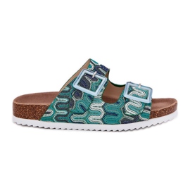 Kvinders flip flops med spænder og glitter s.barski RB51-006 grøn