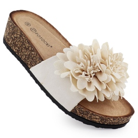 Kvinders flip -flops på kiler beige blomster fra Potocki GN17300