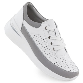 Læder sneakers til openwork Vinceza 41487 hvid