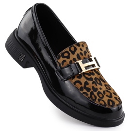 Lædersko med leopardprint Lag Lacquered Black Vinceza 66790 sort