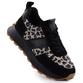 Læder sneakers på den sorte leopardplatform Vinceza 66793