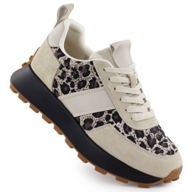 Læder sneakers på en beige leopardplatform Vinceza 66793