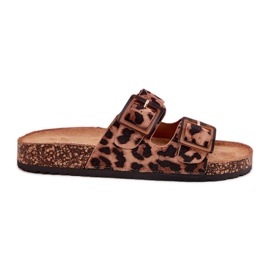 Kvinders flip flops med klemmer på Cork Sole Brown Leopard Print brun