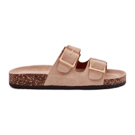 Kvinders flip flops med klemmer på en kork sål beige