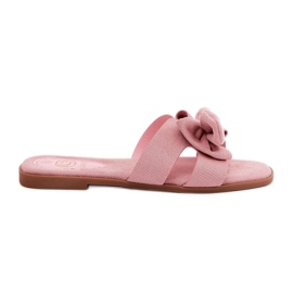 Flade kvinder flip flops med en lyserød bue
