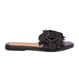 Flat -Hælede kvinder flip flops med dekorative blomster sorte blomster