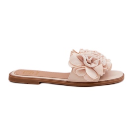 Flat -Hælede kvinders flip flops med dekorative blomster beige