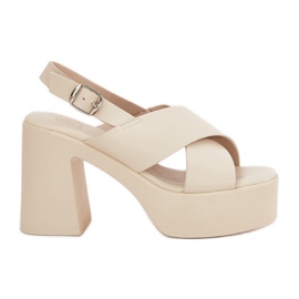 Kvinders sandaler på posten og platformen med Eco Leather Light Blue beige