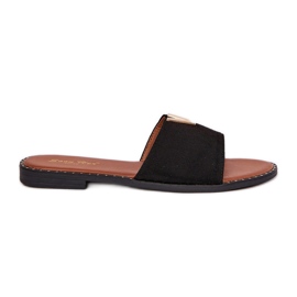 Flat -Hælet kvinder flip flops med dekorative detaljer sort