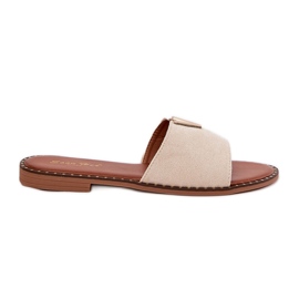 Flat -Hælet kvinder flip flops med dekorative detaljer beige