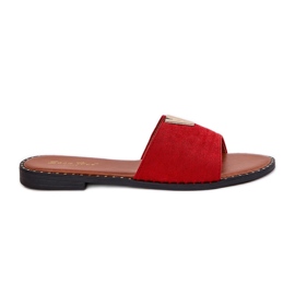 Flat -Hælet kvinder flip flops med dekorative røde detaljer
