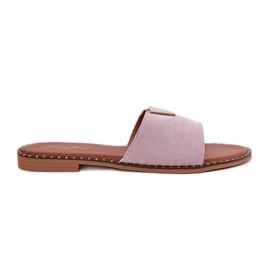 Flat -Hælet kvinder flip flops med dekorative lilla detaljer violet