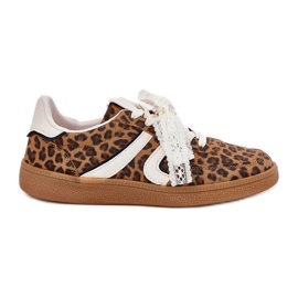 Lav kvinders sneakers med blonder leopard print brun