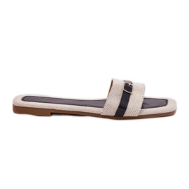 Flad kvinders flip flops med beige-sort bælte og spænde
