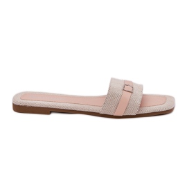 Flad kvinder flip flops med bælte og spænde beige