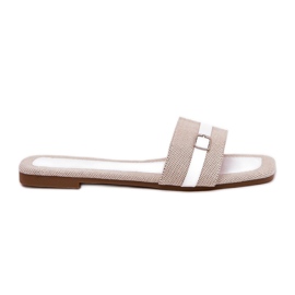 Flade kvinder flip flops med beige-hvidt bælte og spænde