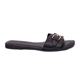 Flad kvinder flip flops med en gylden klemme sort