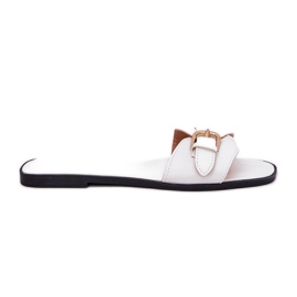 Flade kvinder flip flops med en gylden spænde hvid