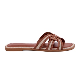 Flade kvinder flip flops med sammenflettede brune striber