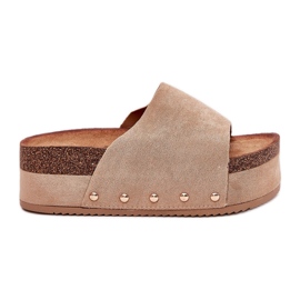 Kvinders hjemmesko på den massive platform Eco Suede Khaki beige