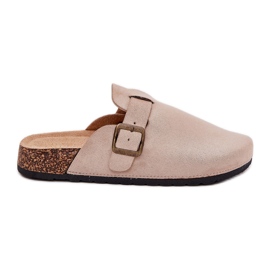 Tøfler kvinders og på platformen med en spænde beige
