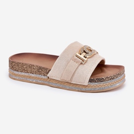 Kvinders flip flops med en gylden detalje på platformen med glitter beige