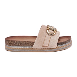 Boto Kvinders flip flops på platformen med glitter og en gylden dekorationsbeige