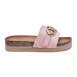 Kvinders flip flops på platformen med glitter og gylden dekoration lyserød