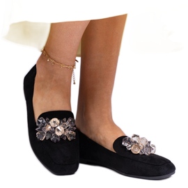 Sorte loafers dekoreret med krystaller