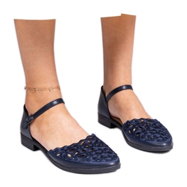 Navy Blue Openwork Sandaler med zirkoner blå