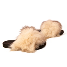 Beige børns flip flops med pels