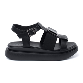 Goodin Sort læder elegante sandaler på platformen