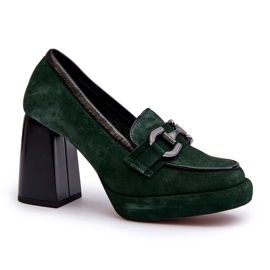 Læderpumper på den massive Laura Messi 2706 Dark Green Post grøn