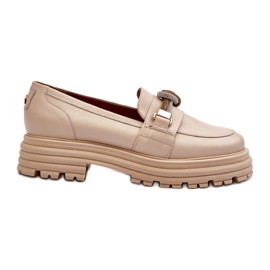Kvinders læder loafers med en ornament laura messi 2780 lys beige