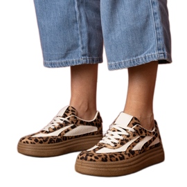 Leopard sneakers sneakers på en tyk sål brun