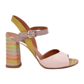 Læder elegante sandaler på Laura Messi 2136 Multicolor Post beige