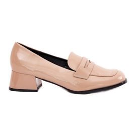 Malet lavhælede nøgenpumper beige