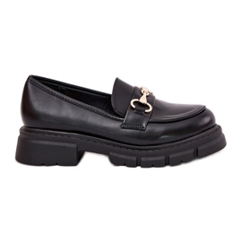 Kvinders loafers med gylden detaljeret øko læder sort