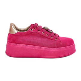 Kvinders sneakers på platformen med bamse fuchsia lyserød